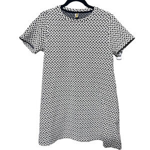 Piazza Italia Knit Sweater dress black white geometric sheath mini US sz M